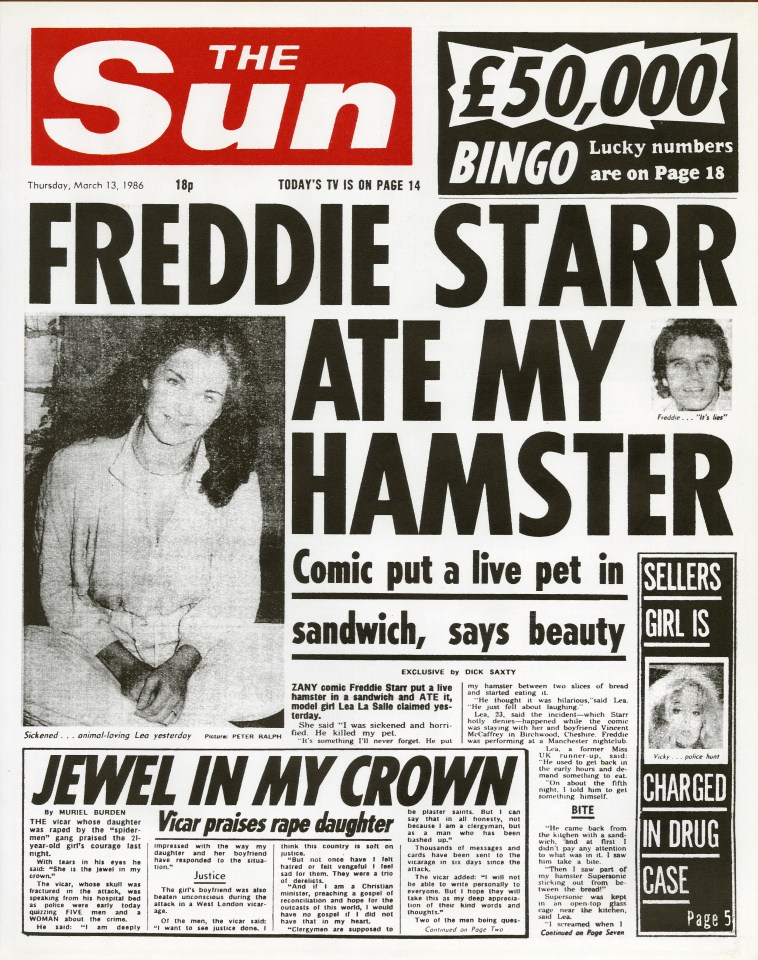  Freddie Starr's pet-eating antics led to our most famous headline