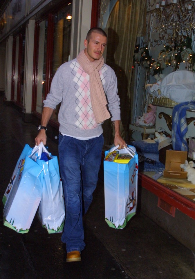 David Beckham getting some last minute Christmas shopping in Manchester in 2001