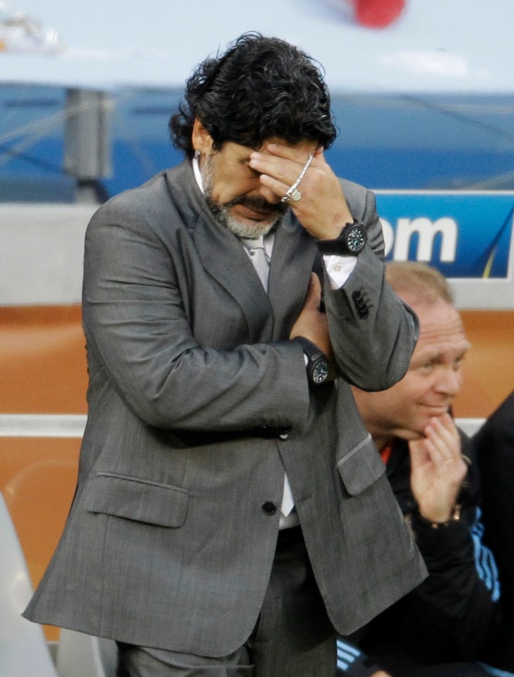  2010: After romping through an easy World Cup group in South Africa, Maradona’s Argentina side are humiliated 4-0 in the quarter-finals by old foe Germany and he is subsequently relieved of his job as manager