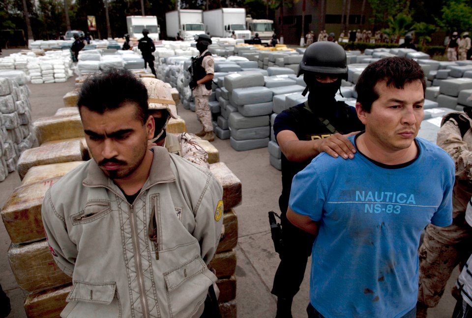  Officers arresting men following a huge drugs bust of Marijuana