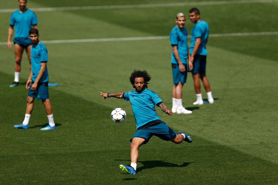  Real's players take part in a training session at the Valdebebas training ground