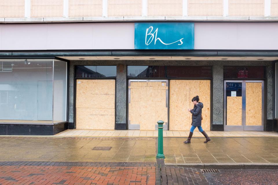  A boarded up BHS store on the high street in Crewe, Cheshire