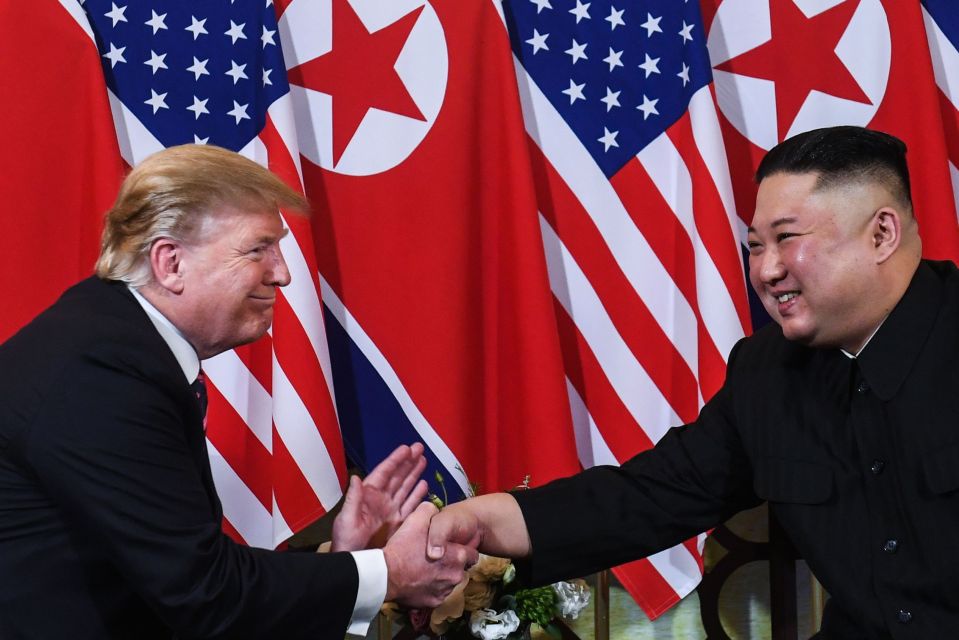  Donald Trump shakes hands with Kim after their meeting at the Sofitel Legend Metropole hotel in Hanoi