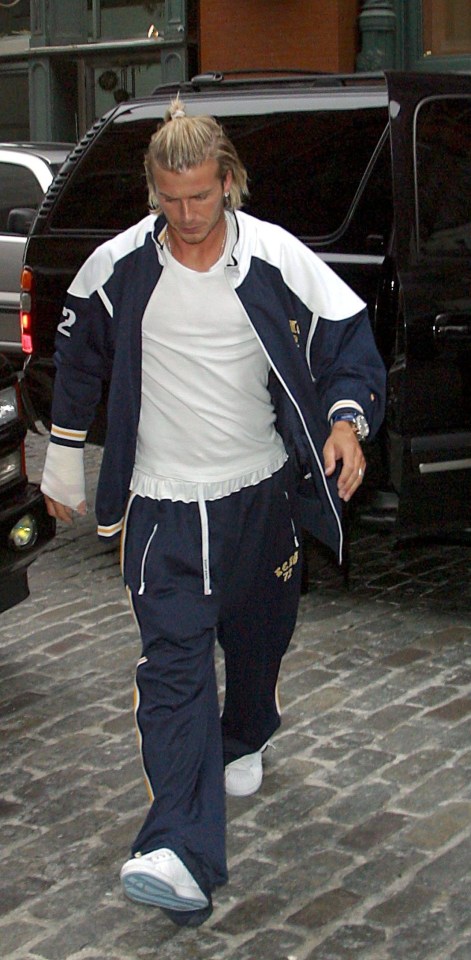 Becks was spotted in 2003 with a plaster cast after he broke a bone