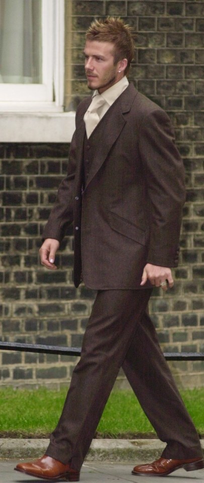 David Beckham wore a brown suit when he visited No 10 Downing Street in May 2002