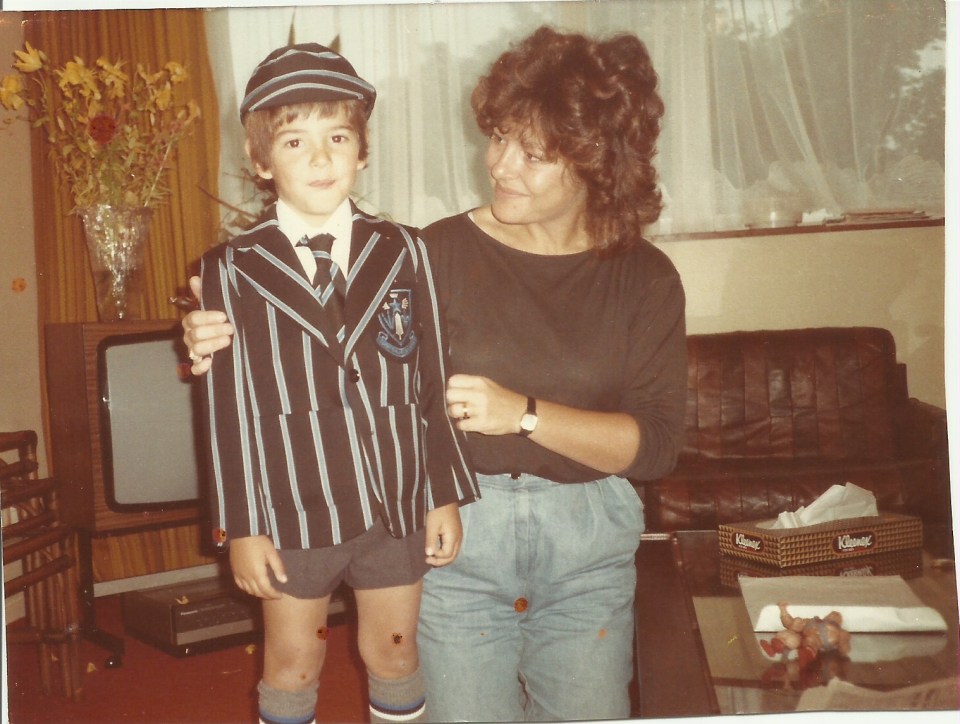  James with his mum Marilyn on first day of school