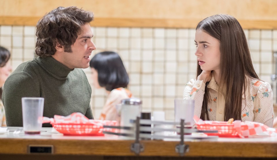 Zac Efron as Ted Bundy and Lily Collins as his girlfriend in EWSEAV