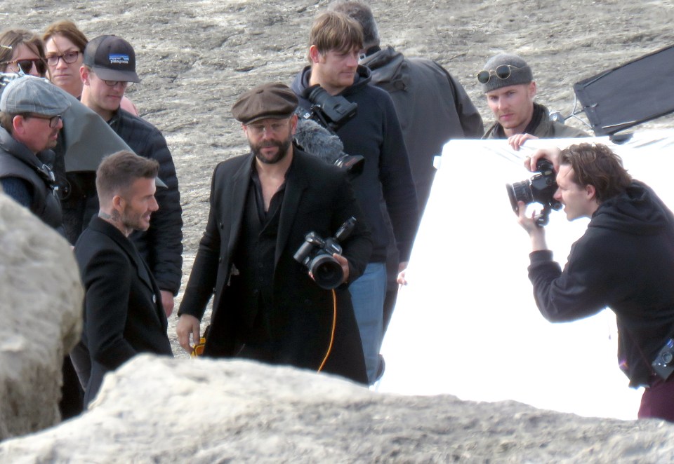 David Beckham and his son Brooklyn were seen on the Dorset coast as they shot a  face cream advertisement