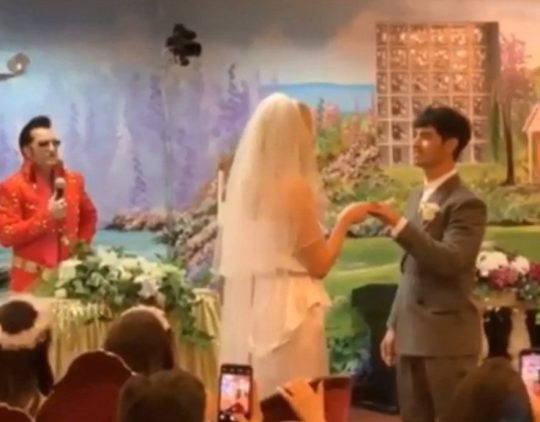  They were married by an Elvis impersonator in Las Vegas last night