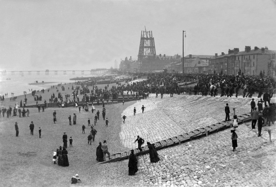  Blackpool beach and the half built tower in 1893