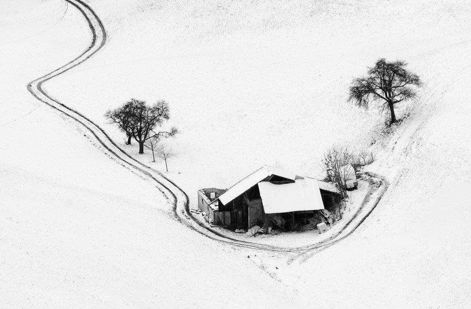  Tracks make interesting marks in the snow in Belchen, Switzerland