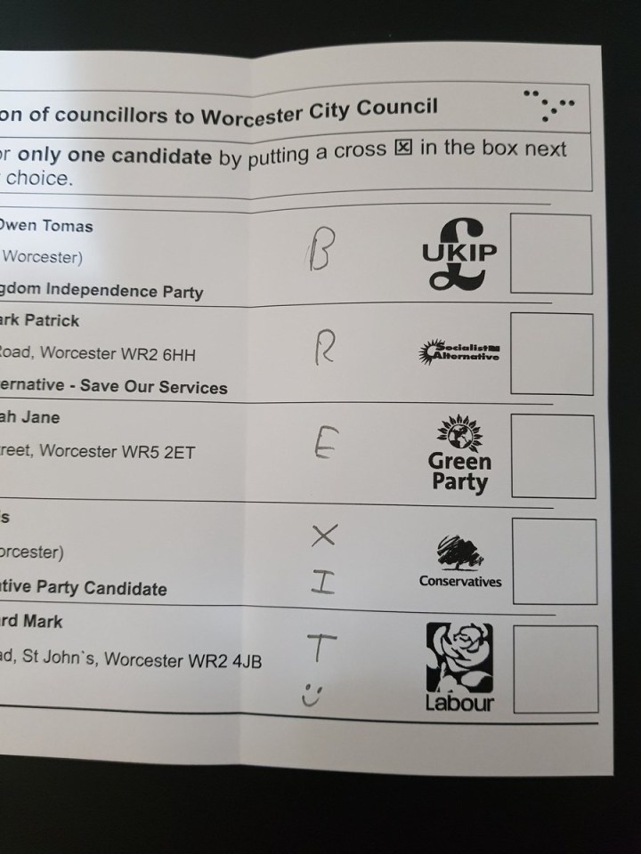 Several Brits just wrote “Brexit” on their ballot papers yesterday