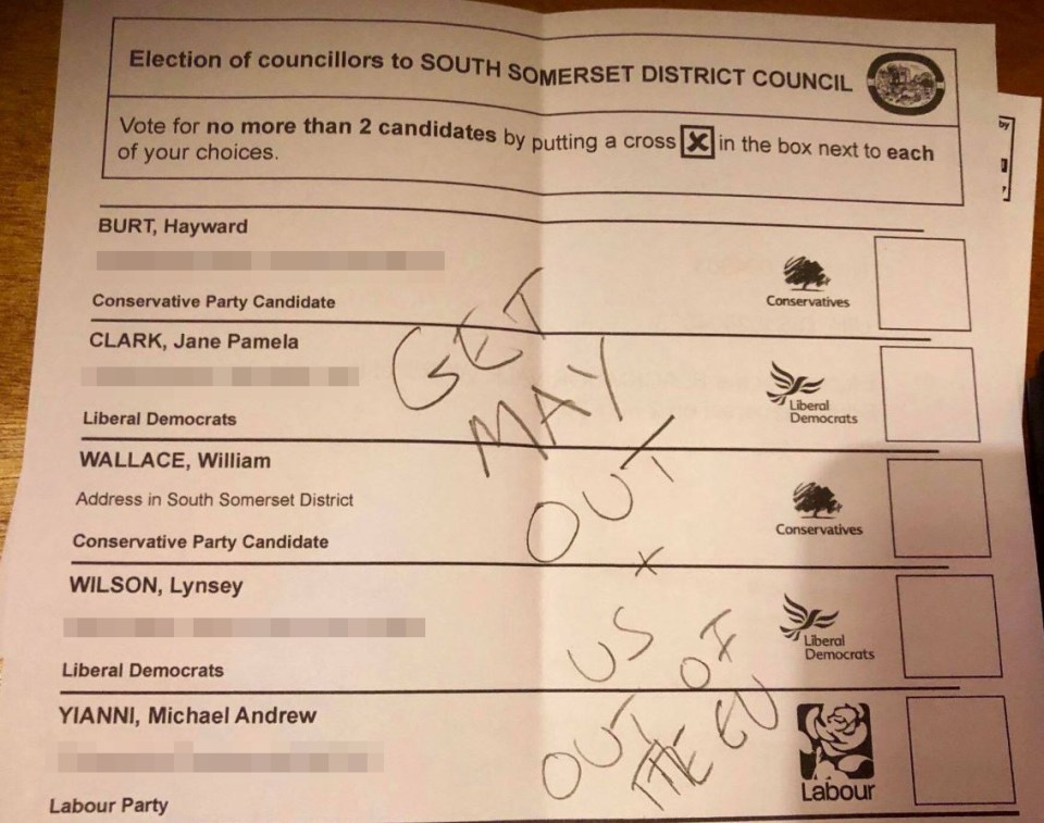 This voter used their ballot to send a message to Theresa May