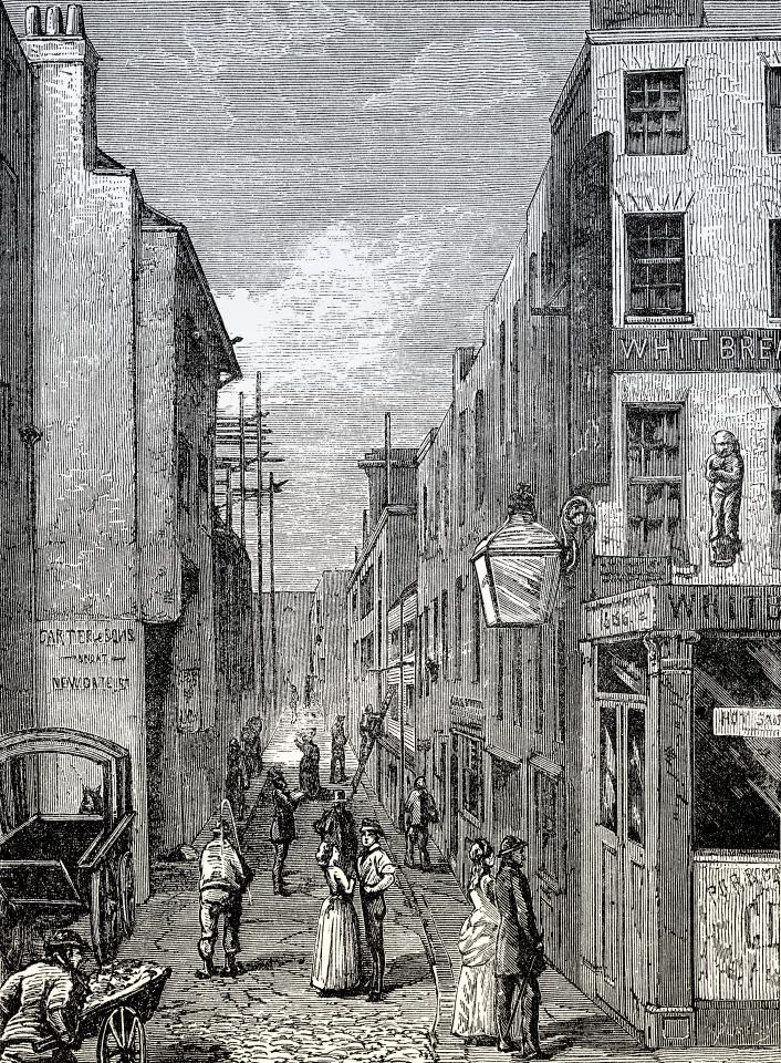  Cock Lane, a small street in Smithfield in the City of London, 18th century