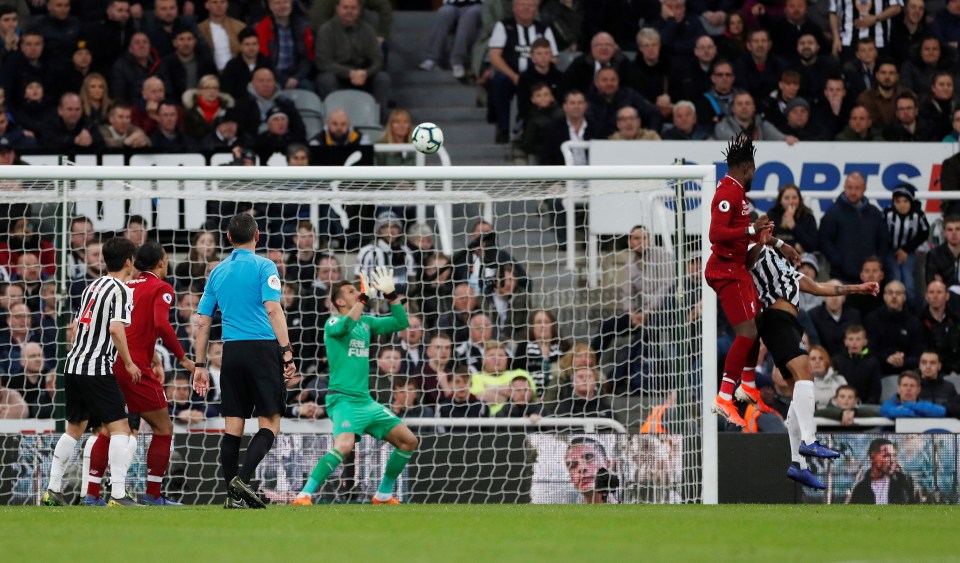  Divock Origi heads the winner for Liverpool