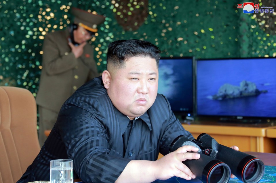 North Korean leader Kim Jong-un supervising a 'strike drill' on May 4