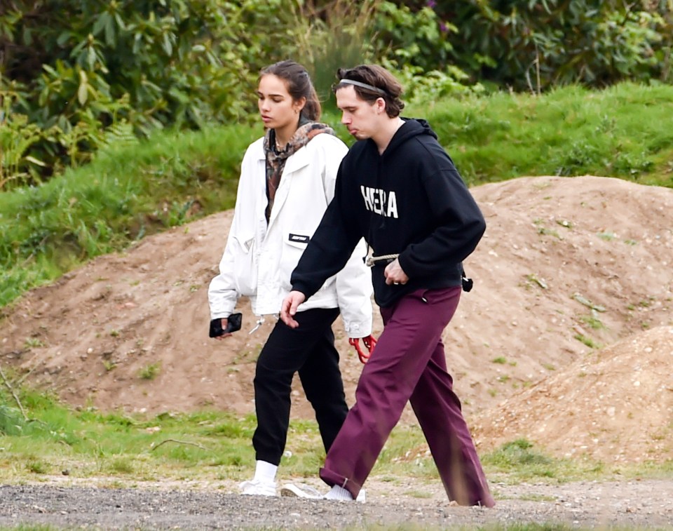  The couple looked stylish as they headed out to walk the family dogs together