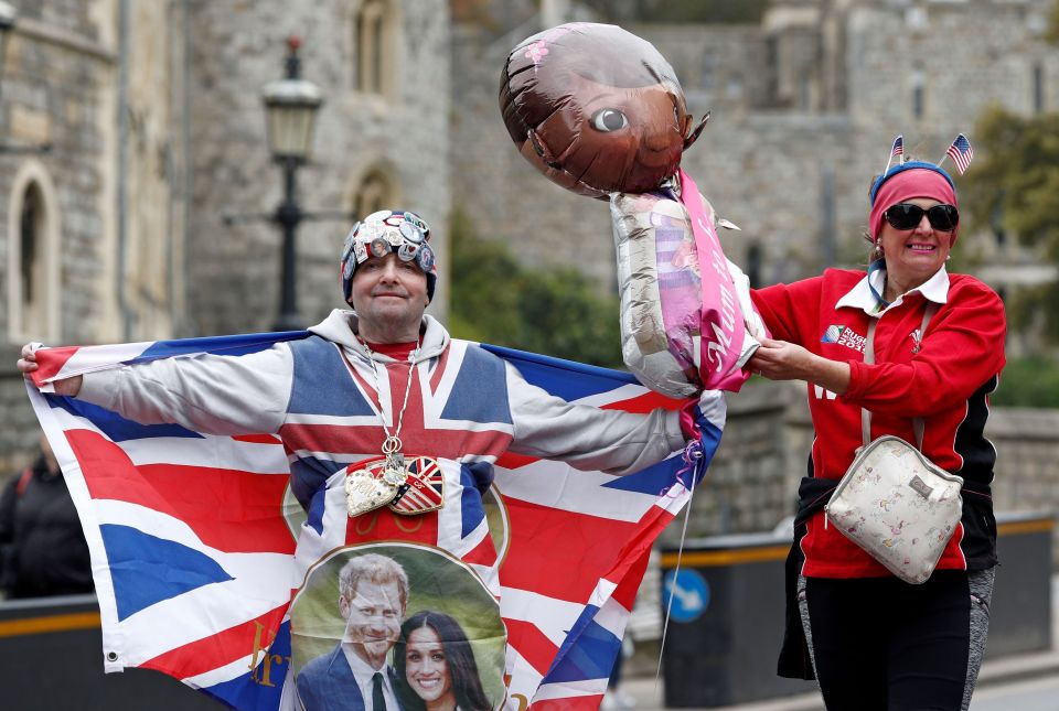  John showing his support for the royal couple with union jack flags and balloons