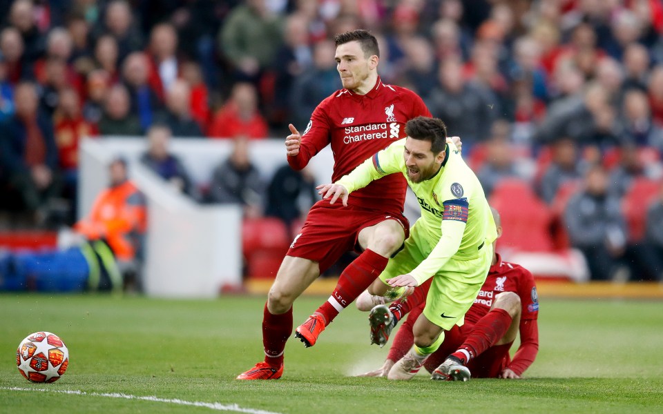  The Liverpool left-back was quick to get into Messi's face at Anfield