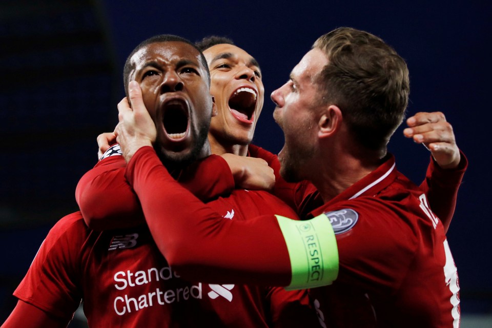  Dutch midfielder Wijnaldum was jubilant after stunning Barca with an aggregate leveller