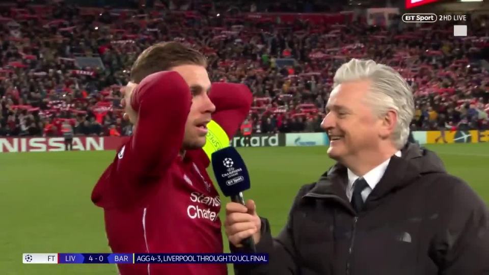  Jordan Henderson said he didn't have words to describe the victory - but fans were fuming he wasn't allowed to join in the celebrations