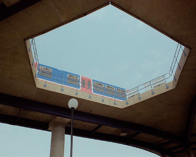  North Quay Junction, 1988 - A hexagonal cutaway in the elevated tracks on the DLR system