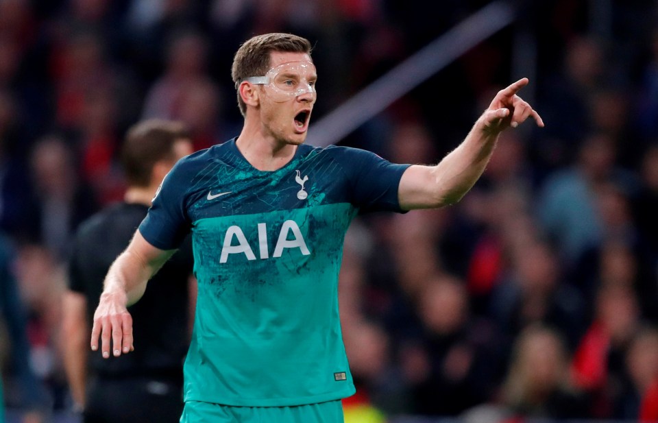  Jan Vertonghen faced his old club in a face mask following a sickening clash of heads in the first leg