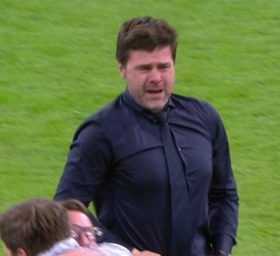  Poch could not hold back the tears of pride at his side's triumph