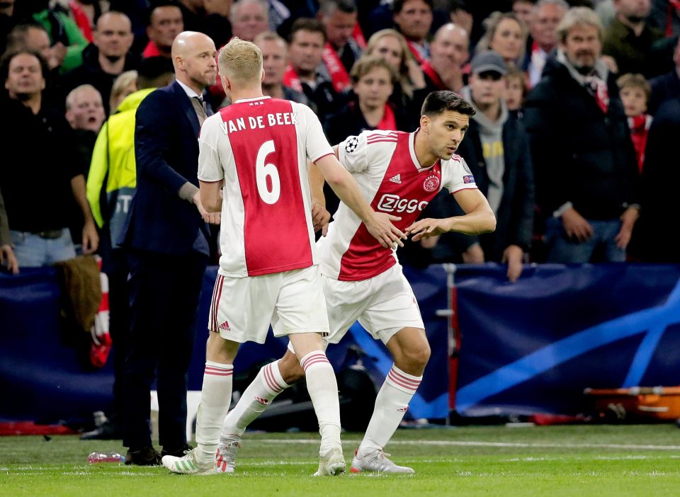  Lisandro Magallan comes on as a 90th minute sub to waste time for Ajax - but his slip cost them the tie against Tottenham