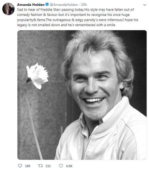 Britain’s Got Talent judge Amanda Holden paid tribute to Freddie Starr online