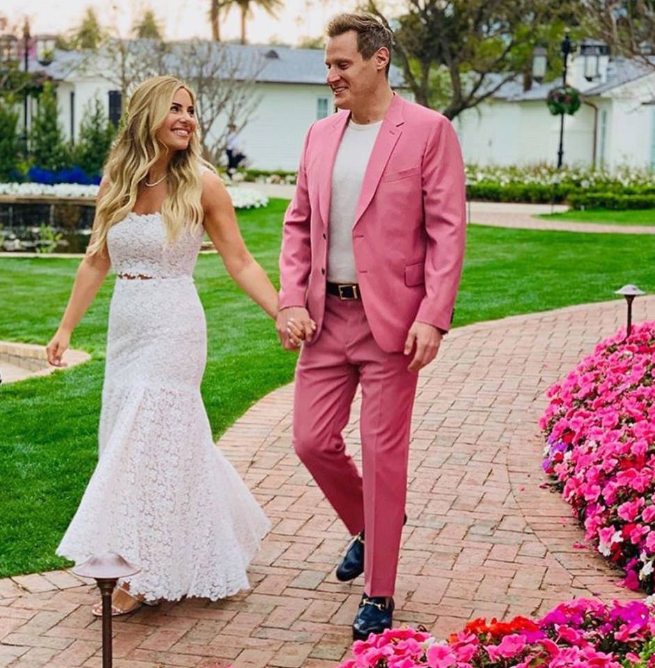  Pictures from the rehearsal show on Friday show Trevor looking dapper in a pastel pink suit, while Tracey is seen wearing a white lace dress