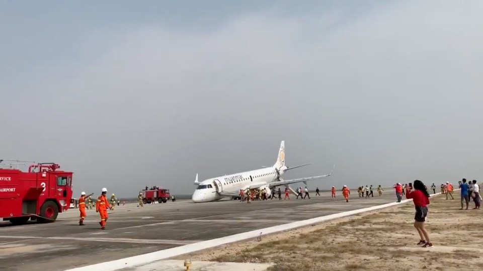 Myanmar National Airlines flight UB103 landed without a front wheel at Mandalay International Airport in Tada-U