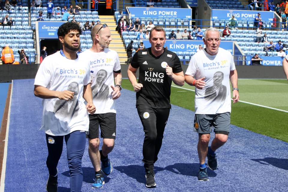 Brendan Rodgers runs in the sun for the foundation named after the former Leicester chairman