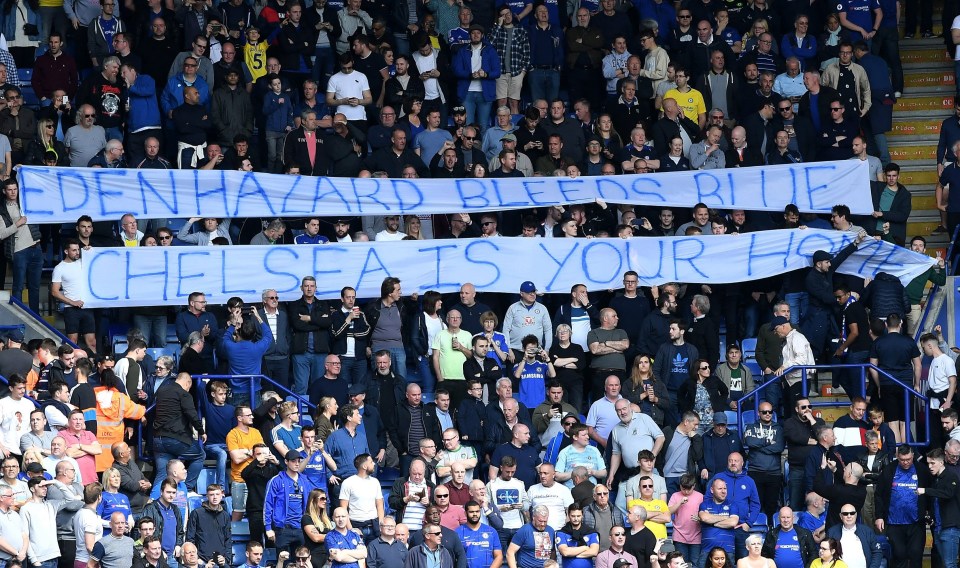 Blues fans show their appreciation for Eden Hazard in what could be the Belgian’s last Premier League game for the club