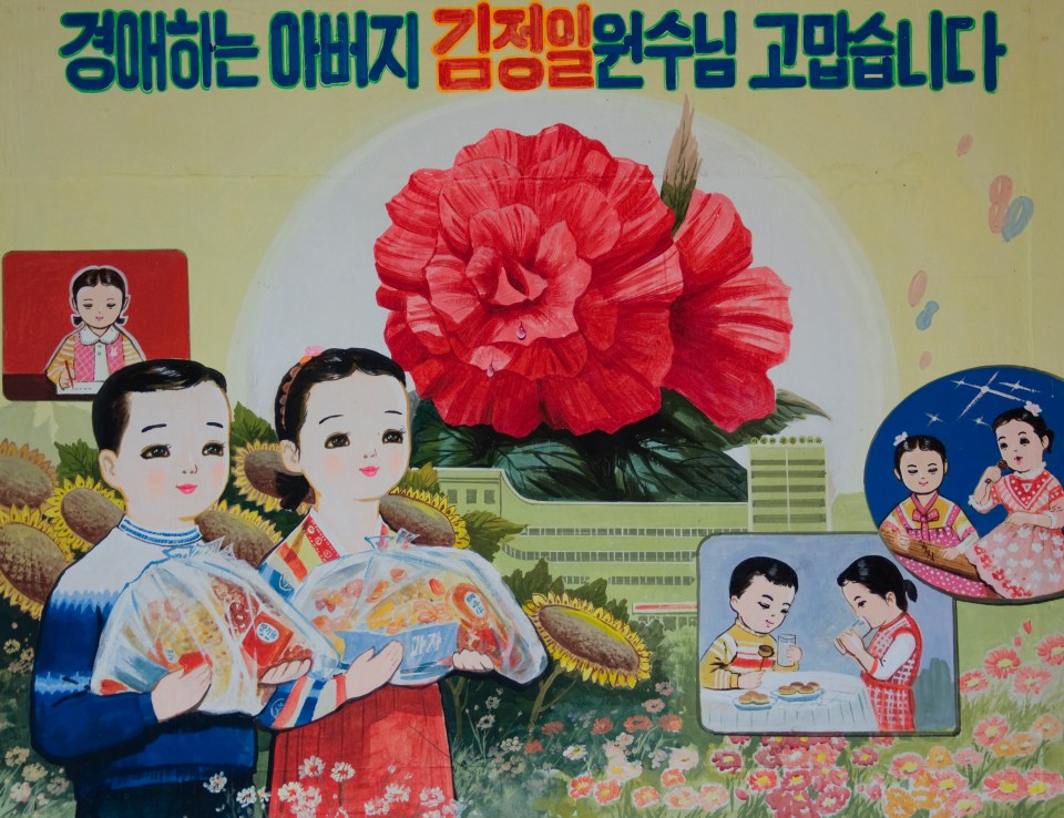  A propaganda poster from North Korea depicting how food is plentiful in the regime