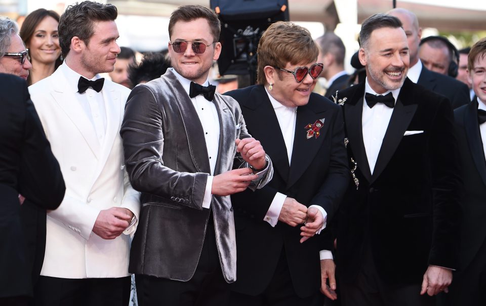  Elton John was joined by his husband David Furnish, far right, and the film's stars Richard Madden, far left, and Taron Egerton