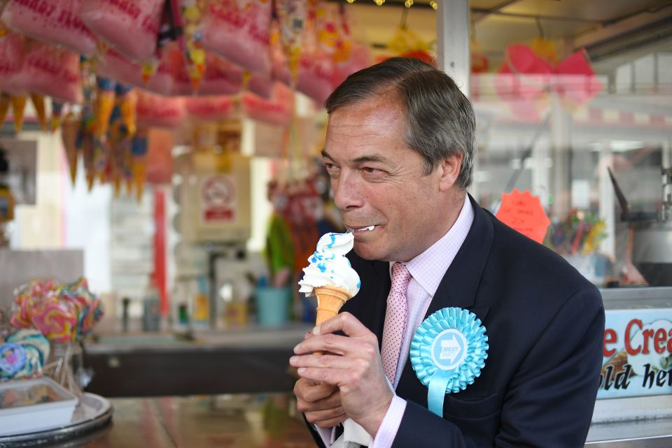  Nigel Farage scoffs ice cream a day after slamming Boris Johnson for flip-flopping on Brexit