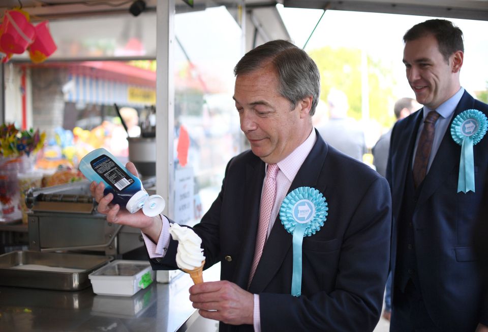  The Brexit Party leader, pictured on the campaign trail in Canvey Island, Essex, also shot down claims he would back BoJo for PM