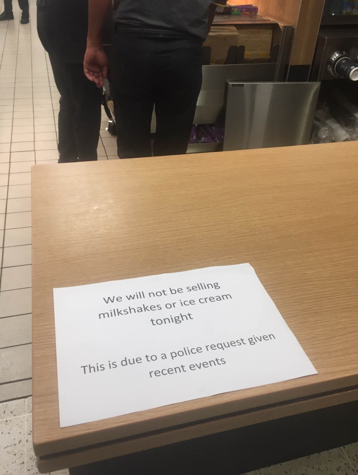  Sign in a McDonalds restaurant in Edinburgh after a police request not sell milkshakes or ice cream near a Brexit Party rally