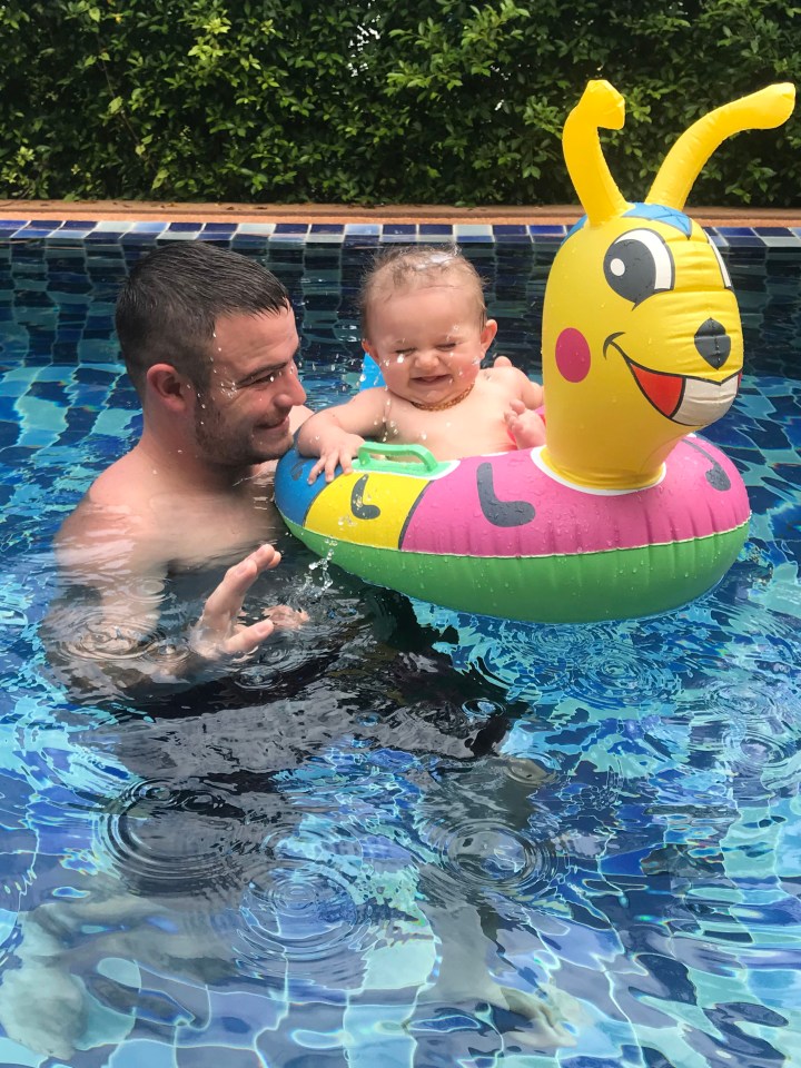  Jai and Lilliana in the pool in Thailand before she was unwell