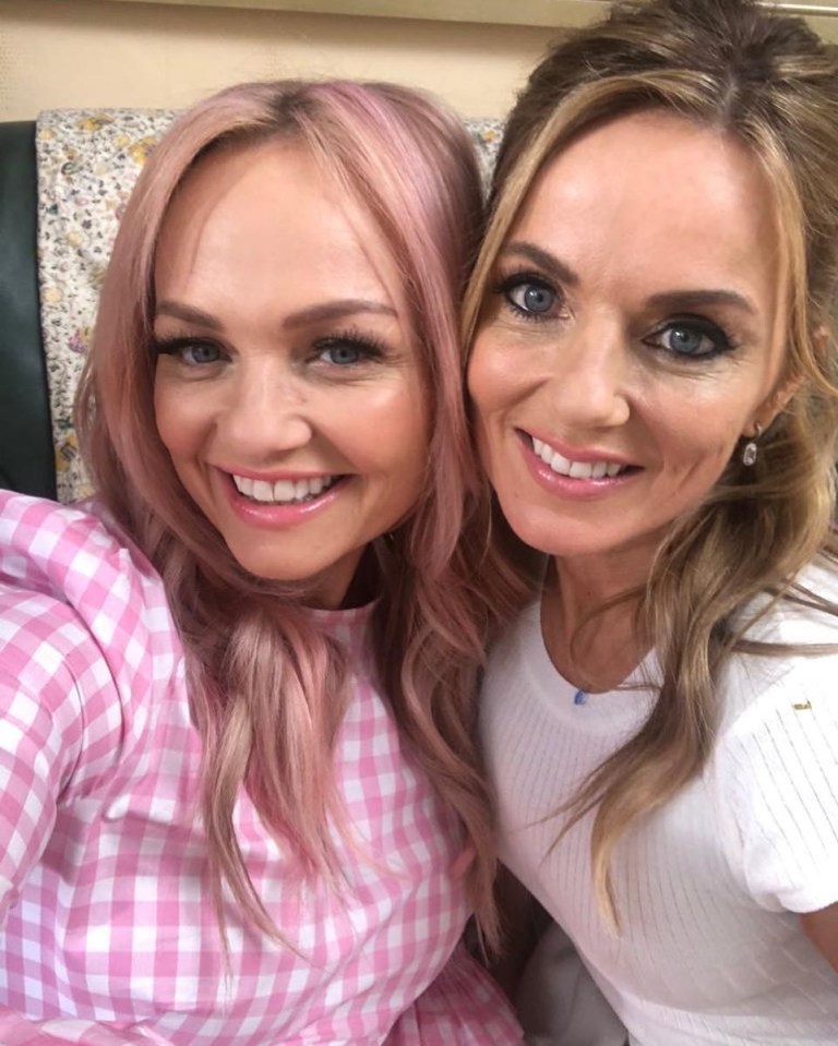  Geri Horner poses for a selfie with Emma Bunton as they rehearse their moves for Spice Girls tour