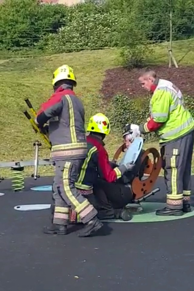  The firefighters screwed the frame off the rocker to free the dad