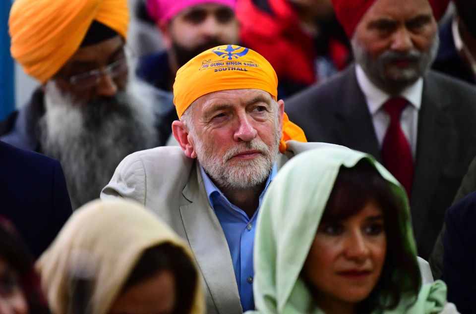  Mr Corbyn at a Sikh temple in London today