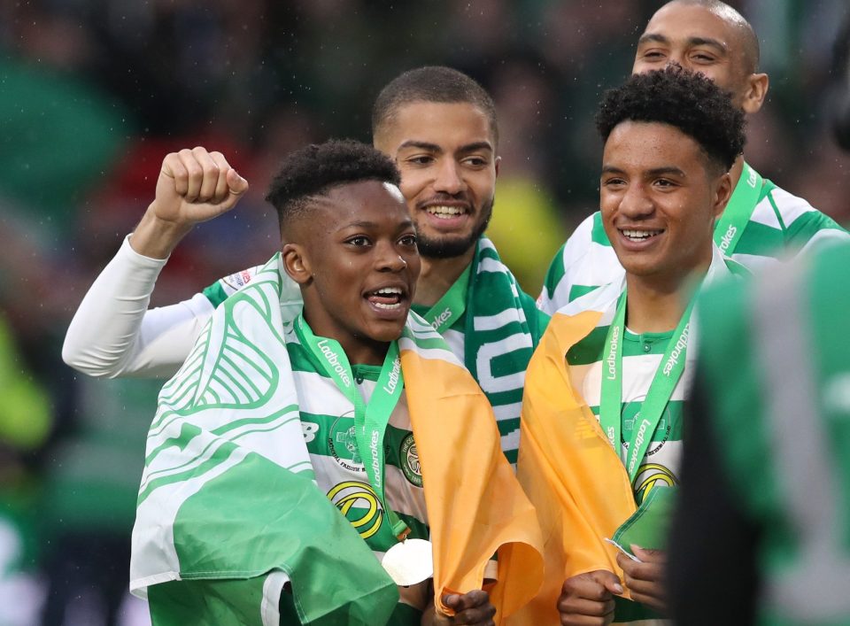  Dembele celebrated with the SPL title winners after the final whistle