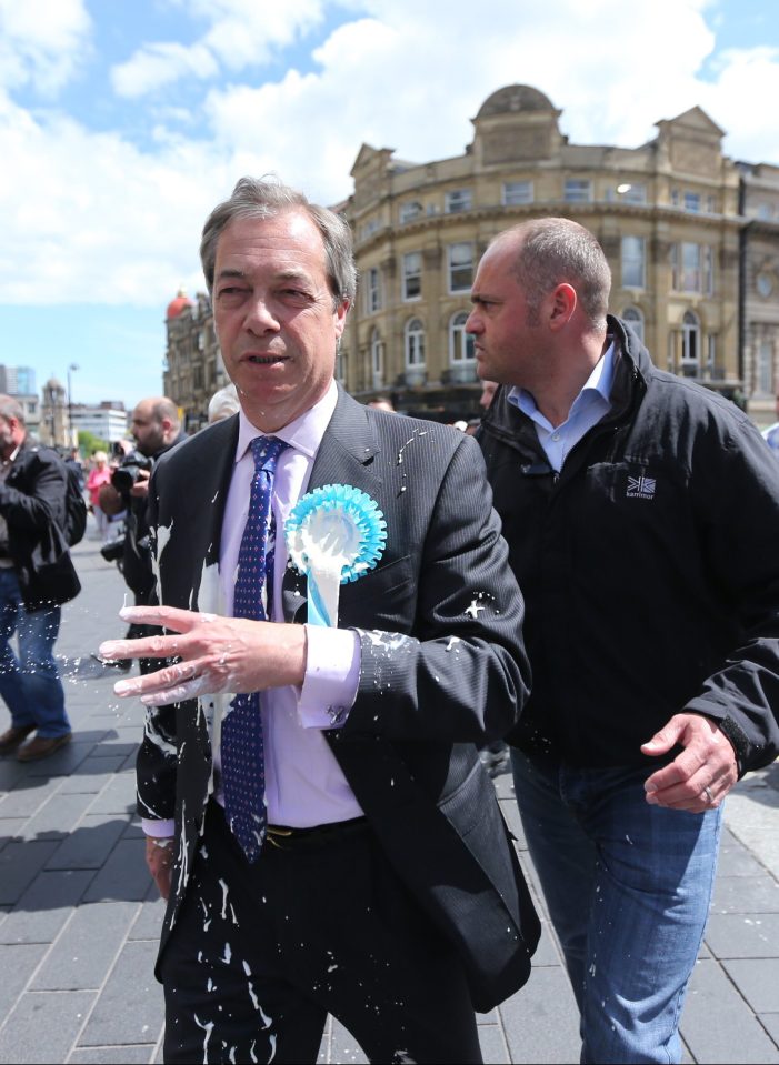  The Brexit Party leader was whisked from the scene by his security and was heard raging that the attack could have been seen from a 'mile away'