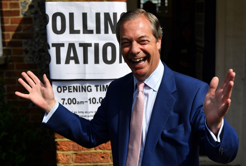 Farage was pictured beaming as he cast his vote today