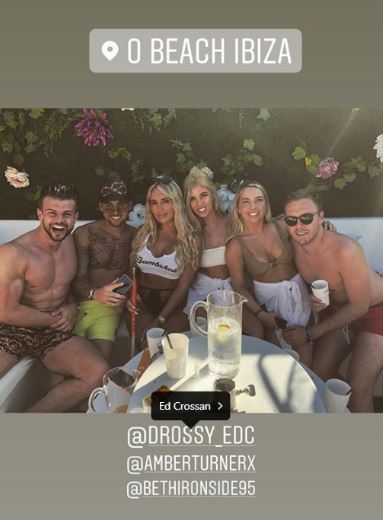  Ed has even met the blonde's pals as they partied at Ocean Beach Ibiza