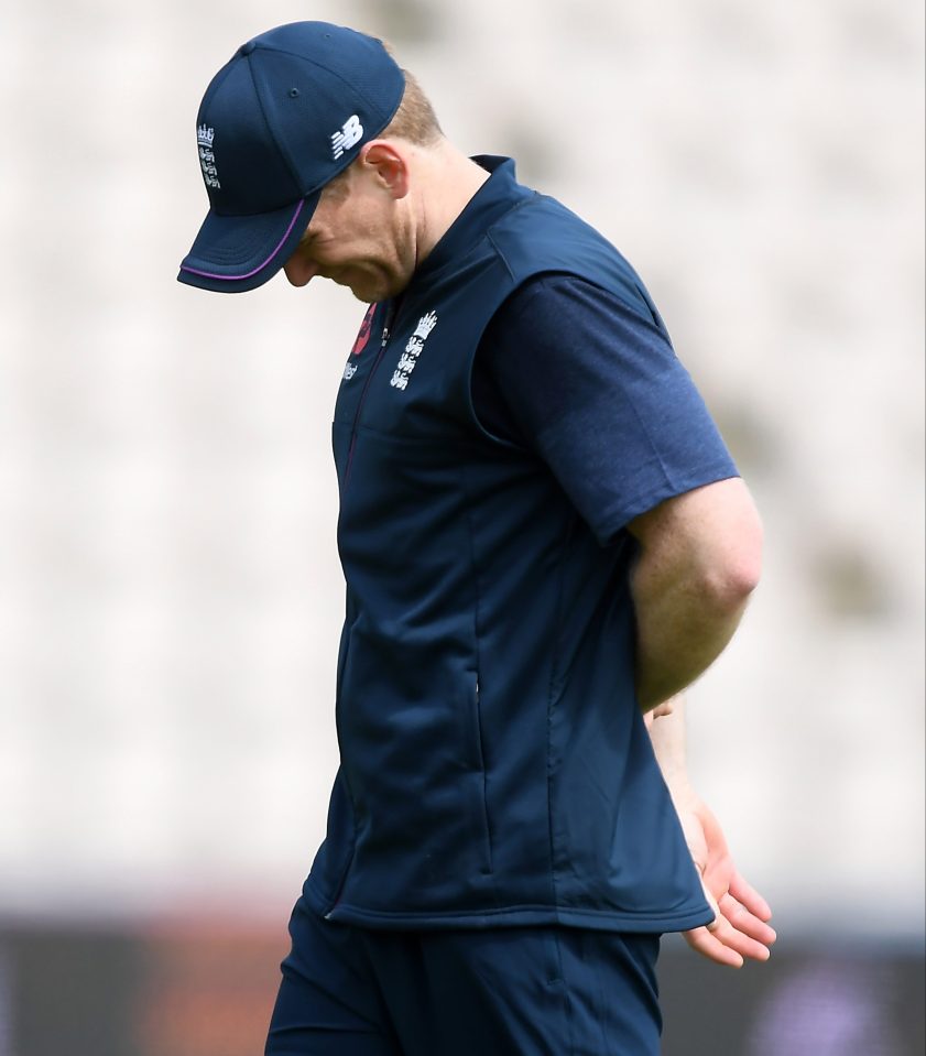  Eoin Morgan looked in agony as he left England training today