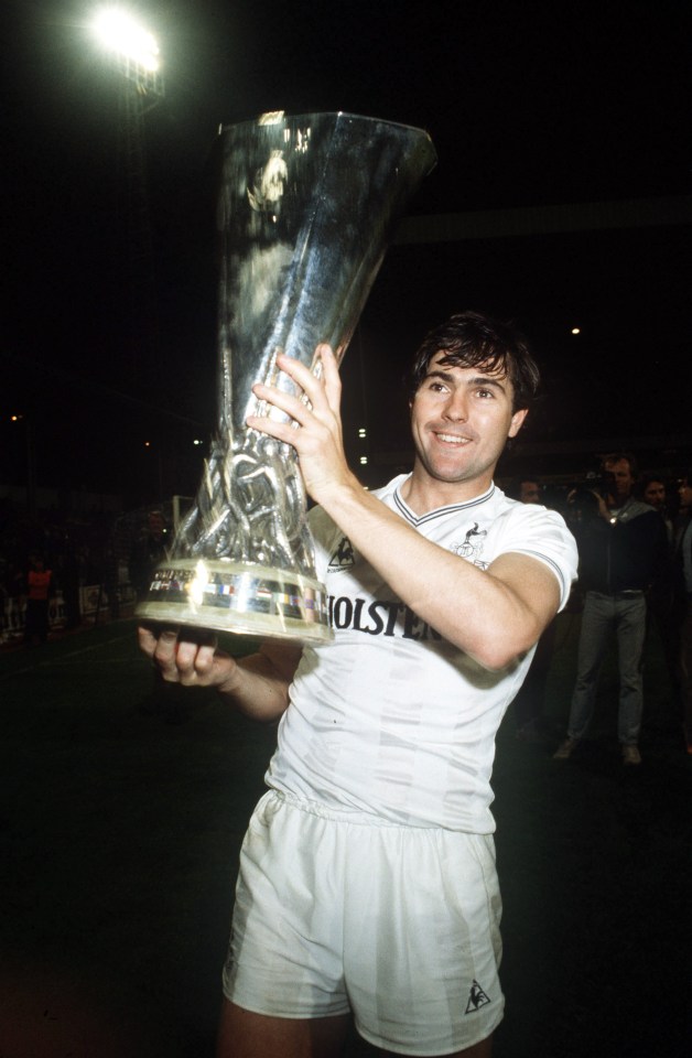  A young Paul Miller lifts the Uefa Cup after winning it with Spurs in 1984