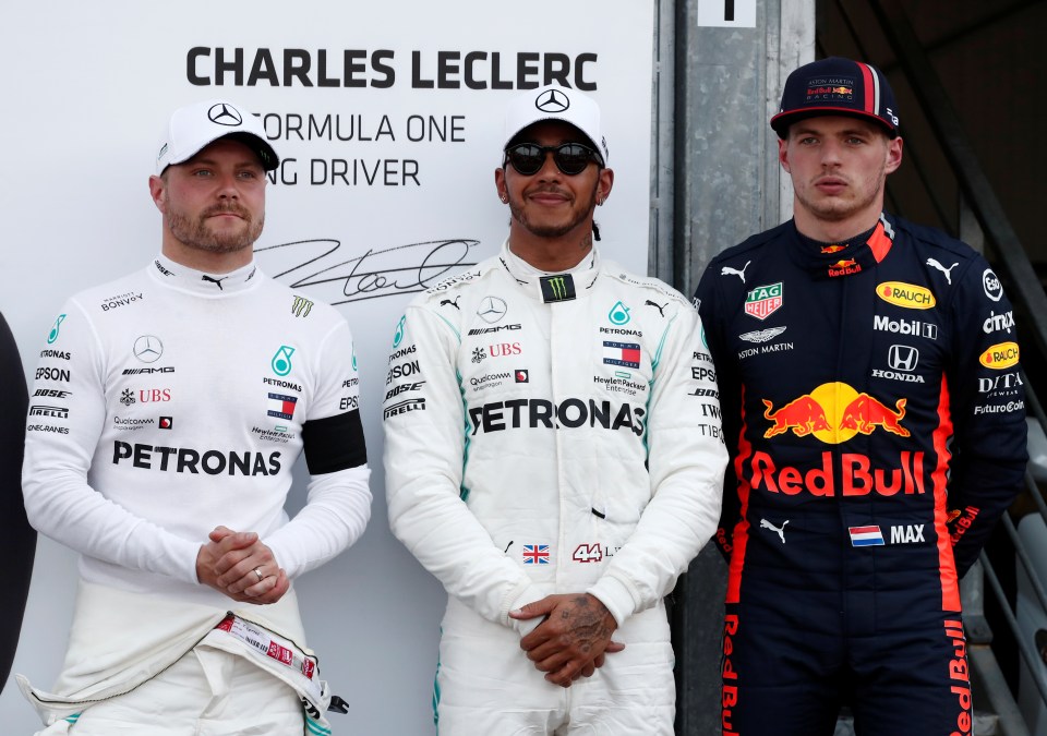  Lewis Hamilton alongside Valtteri Bottas and Max Verstappen